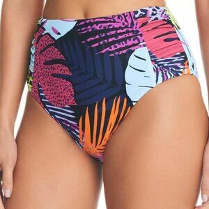 Bar III Palm Prowl High-Waisted Ruched Bikini Bottom